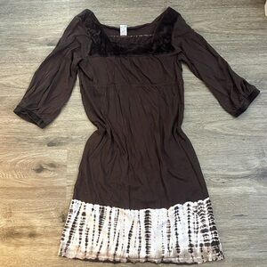 Women’s Brown Tie-Dye Hem Scoop Neck Dress